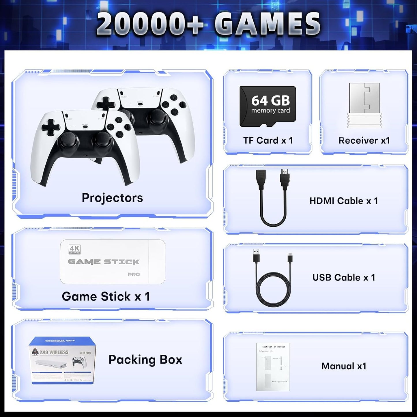 Mini Consola Retro M15 4K | +20.000 Juegos Clásicos | 2 Controles Inalámbricos